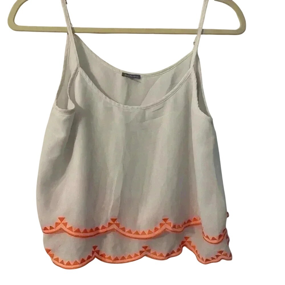 Charlotte Russe White Scalloped Midi Tank Top adjustable straps orange trim Sz M